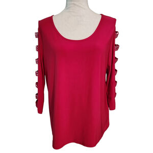 Corvia Holiday Party Red Silver Embellished Cut-out Long Sleeve Blouse Women's M